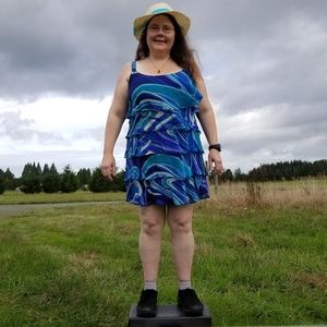 Robbie Bee blue white waves dress